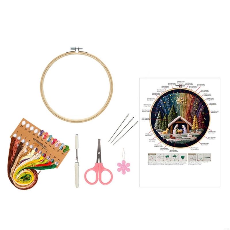 Embroidery Set Includes Vibrantly Thread Pre Printing Cloth Embroidery Hoop J0MC