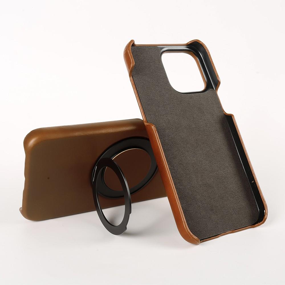 Luxury 360° Rotating Magnetic Holder Genuine Leather Case For 15 Pro Max 16Pro 14Pro 13 12 11 Magsafe Charging Back Cover