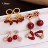 Liu Yifei red pearl earrings women's earrings 2025 new popular camellia stud earrings