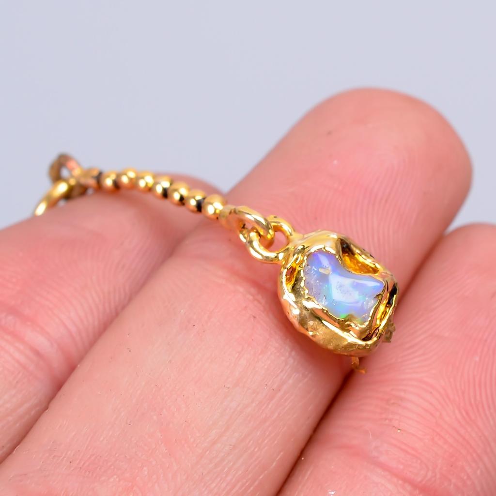 Fancy Natural Ethiopian Opal Chain Electroformed Necklace Jewelry Gold Finish V-81