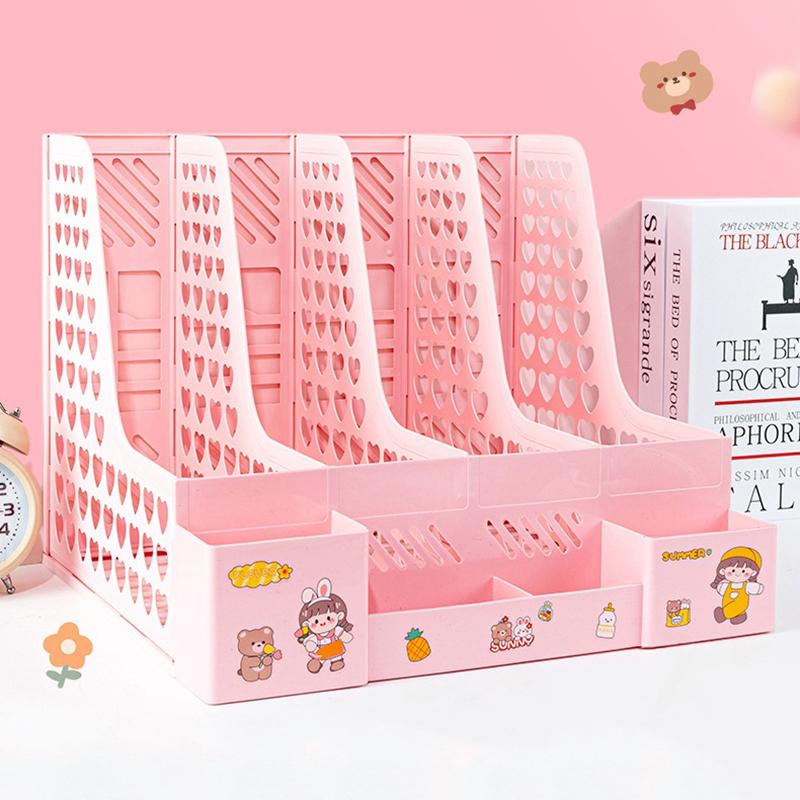 Büyük Kapasiteli Klasör Saklama Kutusu Dosya Rafı Kalemlikli Masaüstü Çok Katmanlı Raf Ofis Düzenleyici Dosya Rafı Ev Kitaplığı