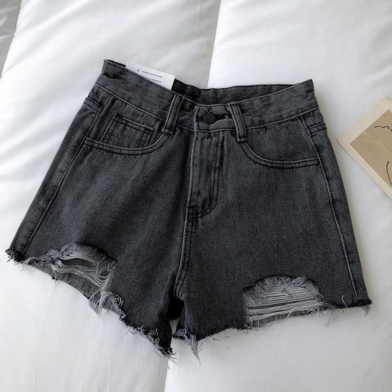 

Летние модные женские классические светло-голубые джинсовые шорты с высокой талией, широкие брюки в уличном стиле, универсальные джинсовые повседневные шорты 2XL серый/чёрный