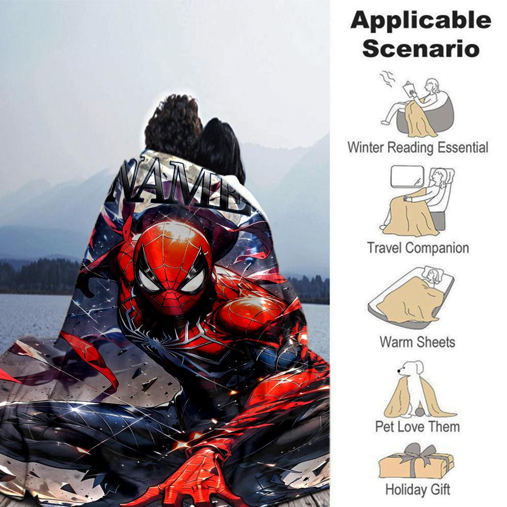 Customiz Name Personality Spider-Man Blanket Soft &Warm Sofa Office Bed Travel Lunch Break Blanket, Gift Suitable All Seasons