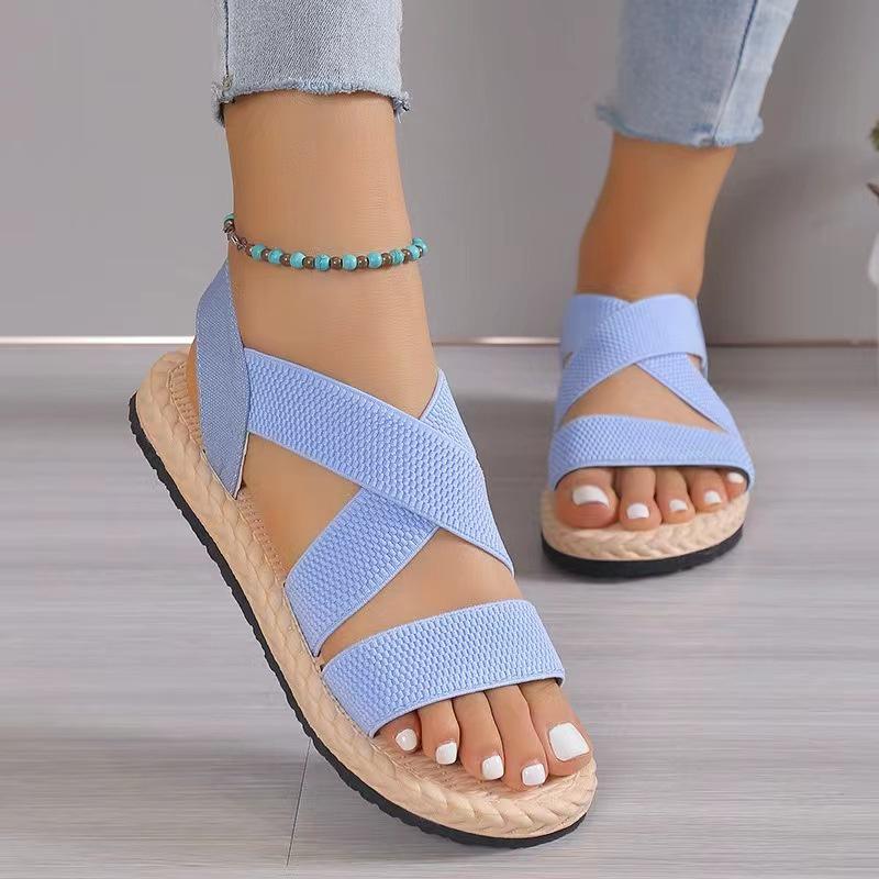 2024 Summer Women's Lightweight Soft-Soled Roman Sandals: Flat, Round-Toed, Breathable Beach Footwear
