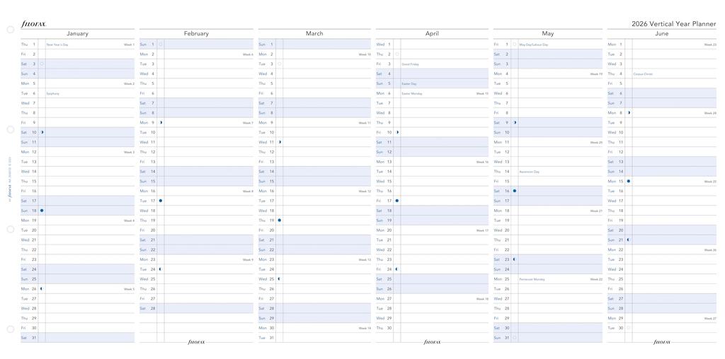 Filofax 2026 System Planner Refill, A4 Size, Vertical Year Planner, January Start, White, 26-68702, Officially Imported