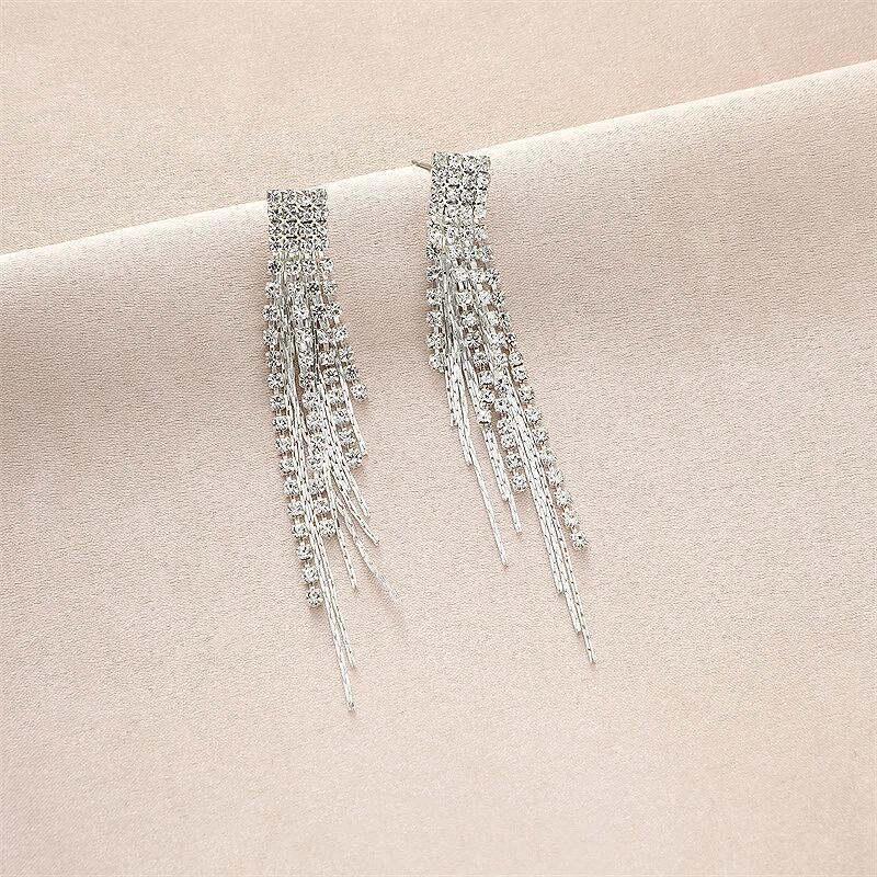 S925 Silver Teardrop Diamond Tassel Dangle Earrings - Korean Fashion, Celebrity Style for Women