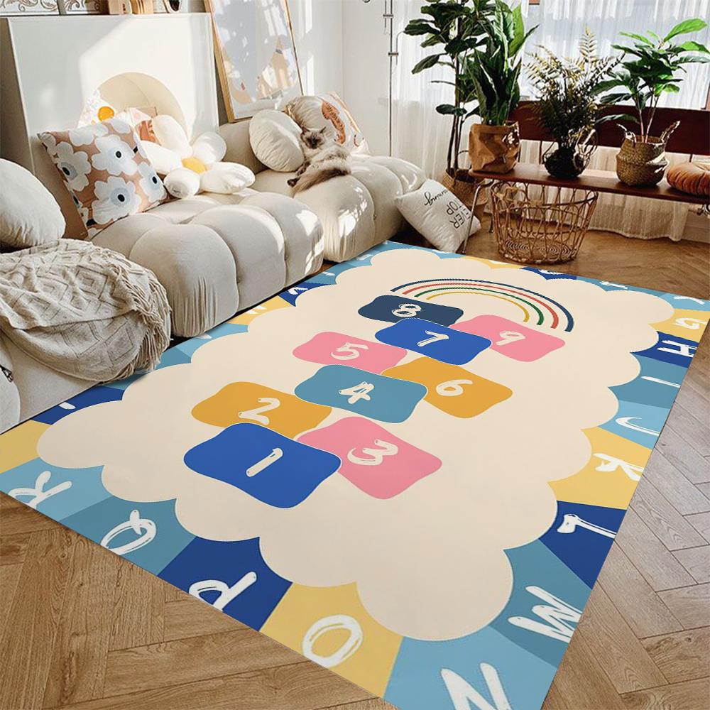 Kids Playroom Rug Gray Road & Hopscotch Design, Non-Slip Carpet Bedroom Living Room Bathroom Dormitories Floor Mat