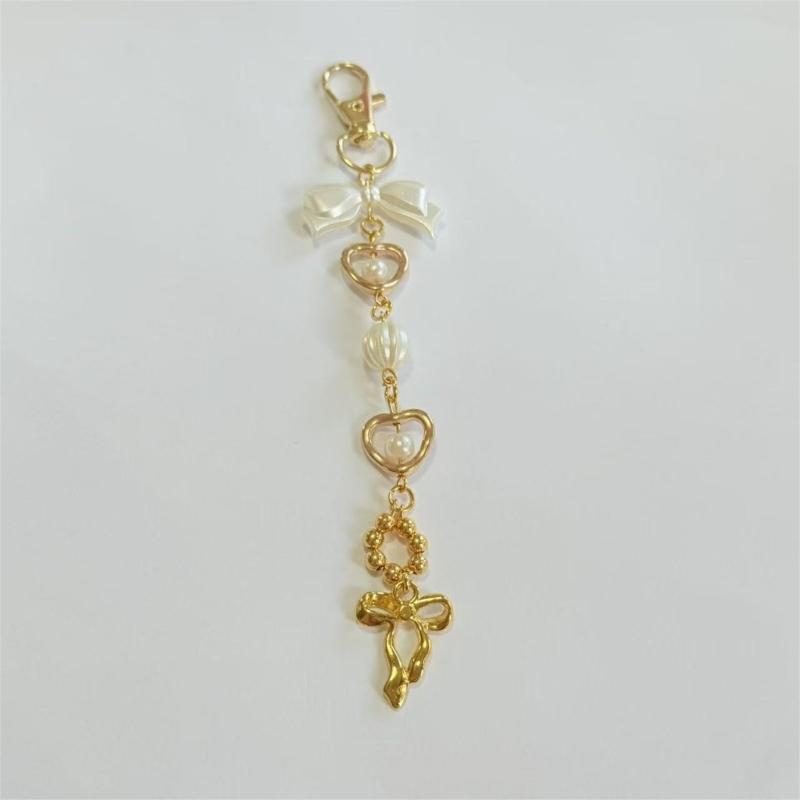 Stylish Bead Bows Key Chain Aesthetic Charm Fashion Bag Pendant Elegant Key Holder Purse Accessory for Bags and Purses