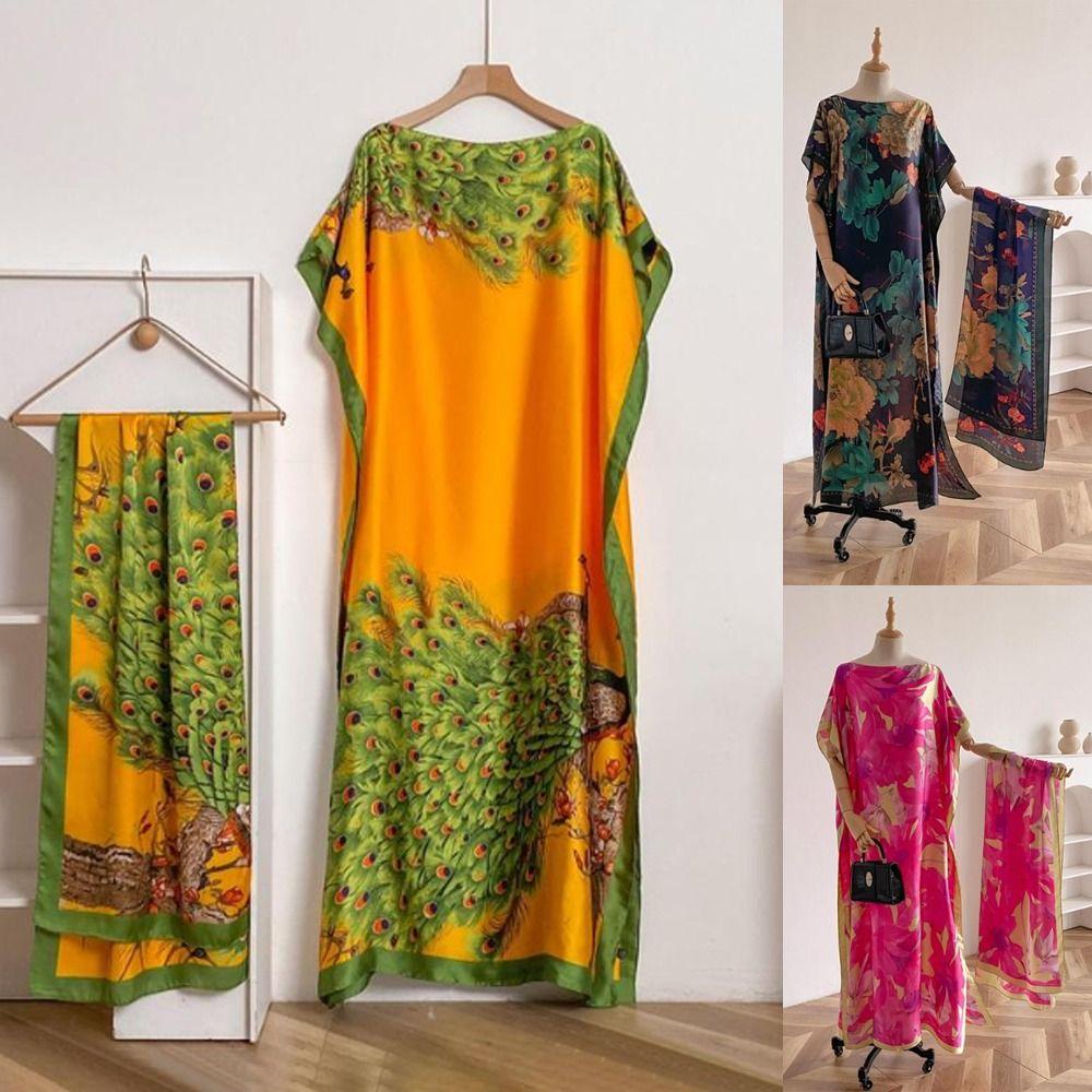 Elegant Print Cape Shawl Floral Butterfly Peacock Cape Shawl Scarf for Beach Vacation