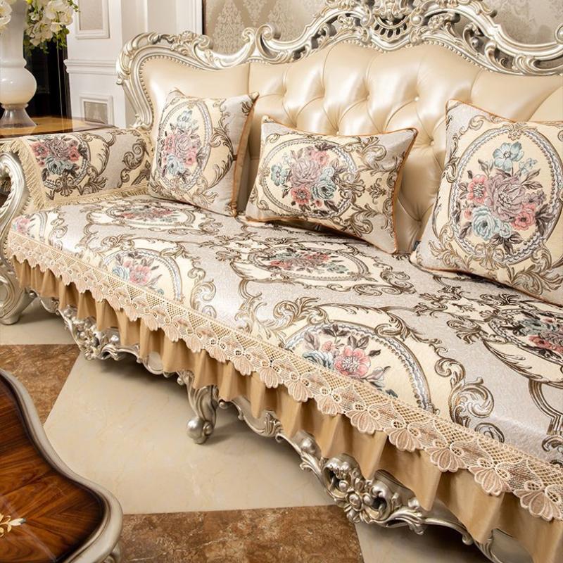 Thicken Sofa Cover Irregular Edge Jacquard Sofa Mat Non Slip European Four Seasons Sofas Mat Pillowcase Combination Sofa Cover