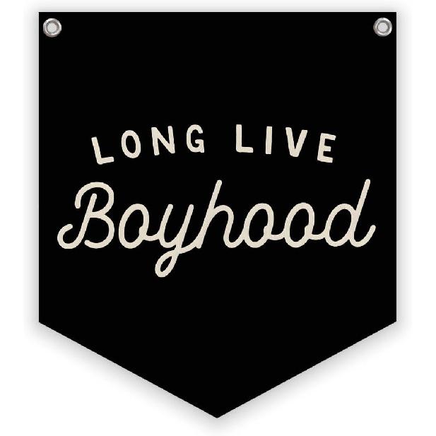 Lacama Long Live Boyhood Linen Banner,Vintage Boy Room Toddler Decor,Boy Bedroom Wall Hanging Banner Pennant Flag Decor for Nursery Playroom,12.4x14