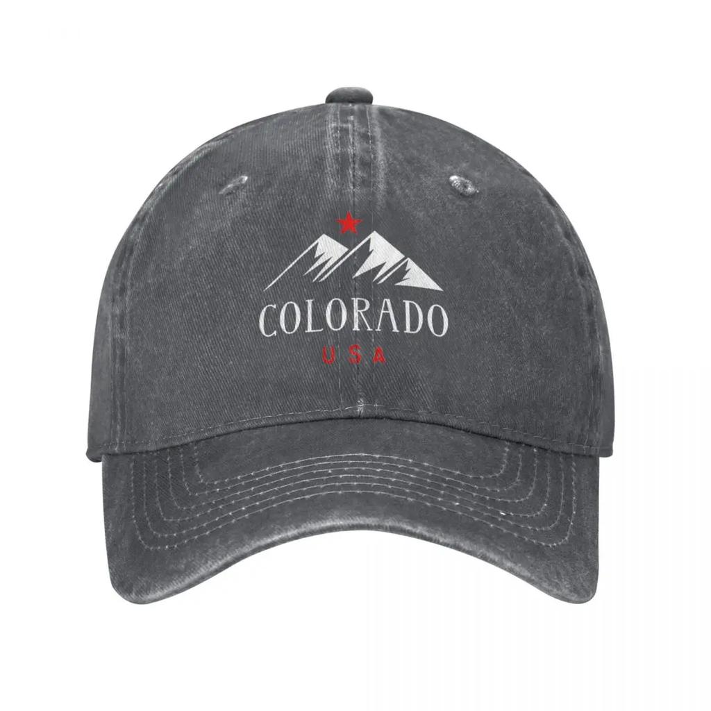 Colorado USA Mountains With Star Baseball Cap Casual Distressed Cotton Headwear Unisex Outdoor Workouts Unstructured Soft Hat