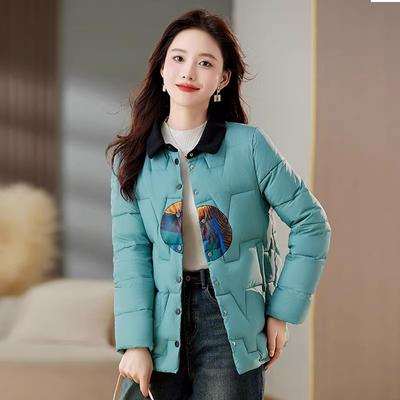 Short Lightweight Down Jacket Women's 2025 Winter Retro Printing High-end Small White Duck Down Chinese Thermal Jacket