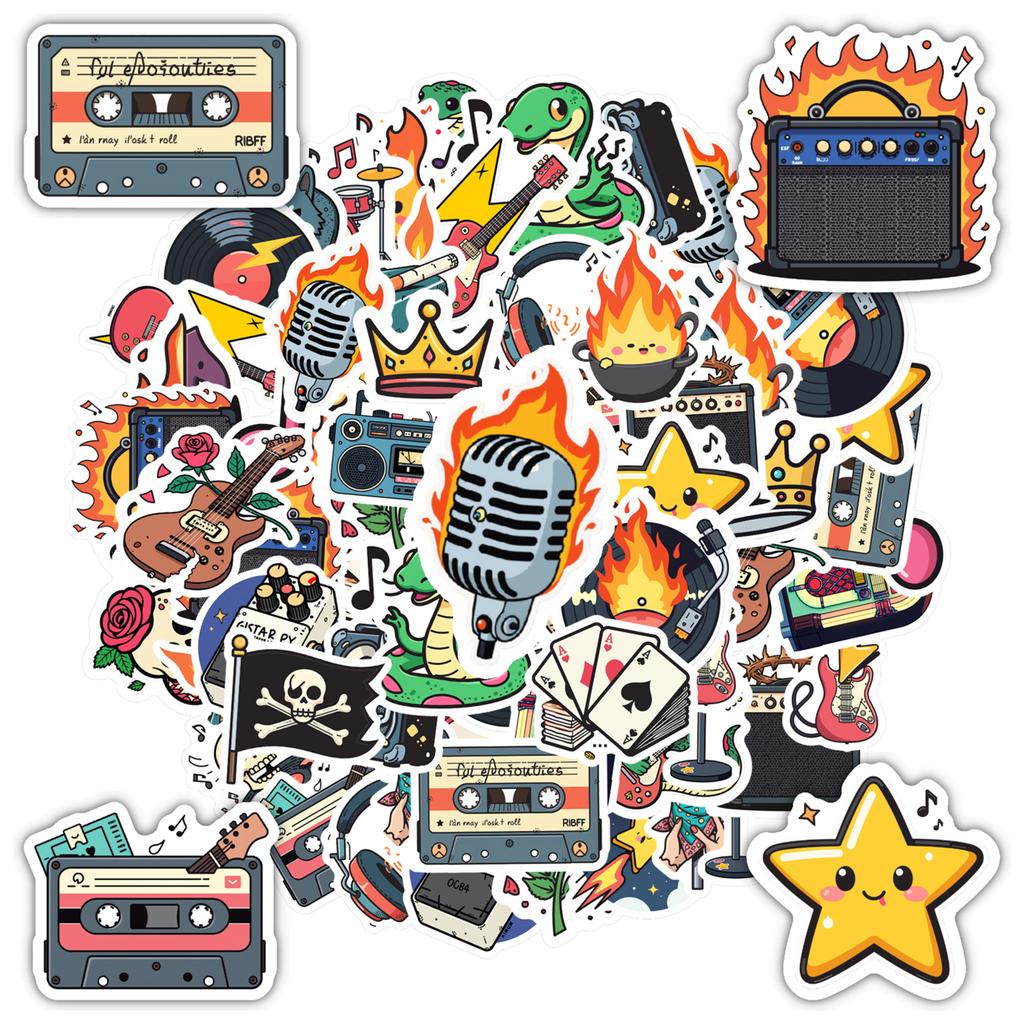 35-70pcs Rockin Music Stickers Cartoon Graffiti Decals Fans Gift Fridge Luggage Laptop Phone Guitar Car Bike Skateboard Decor
