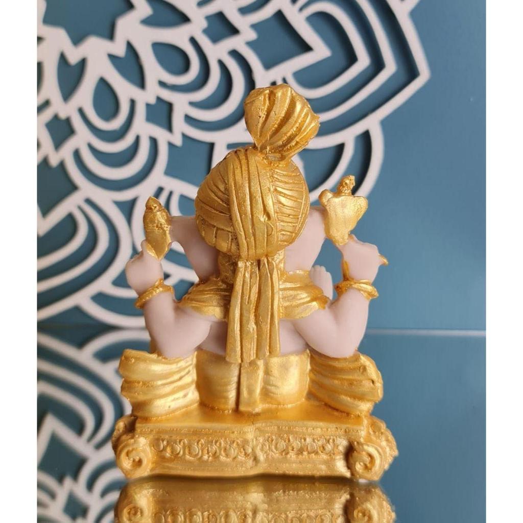 1 Piece PolyResin Gold Color Premium Decorative Lord Ganesha Statue & Idols for Home, Office, and Pooja, for Festivals, Weddings