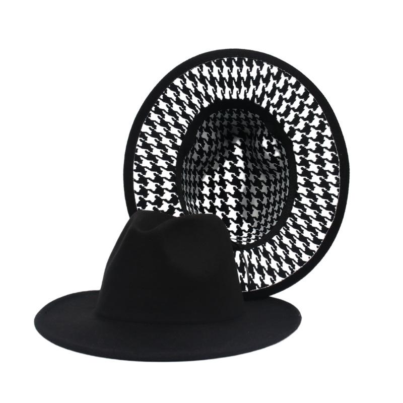 New Top Hat Outer Black Inner Pattern Double-Sided Jazz Hat Felt Hat Wholesale European And American Big Eaves Hat