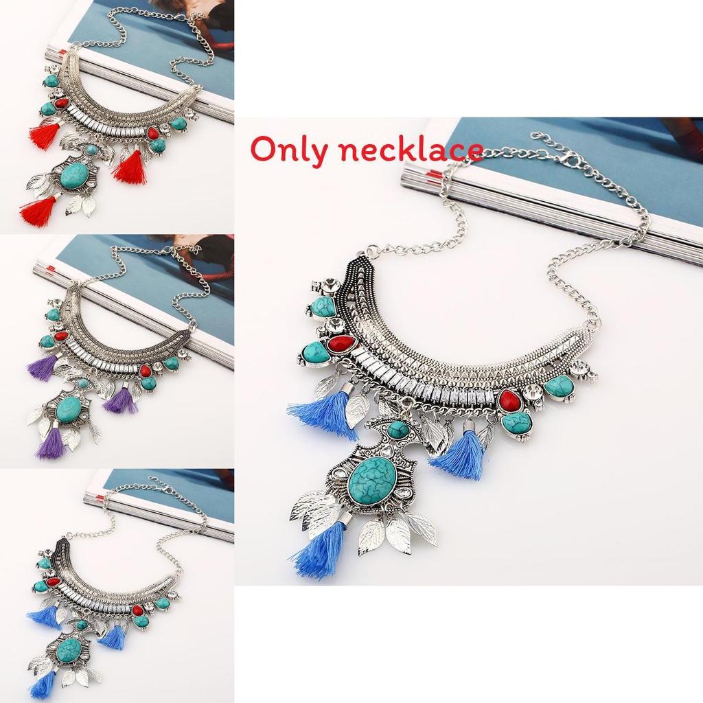 Ethnic Style Simulation Gemstone Decoration Women Necklace With Tassel Design For Casual Wear