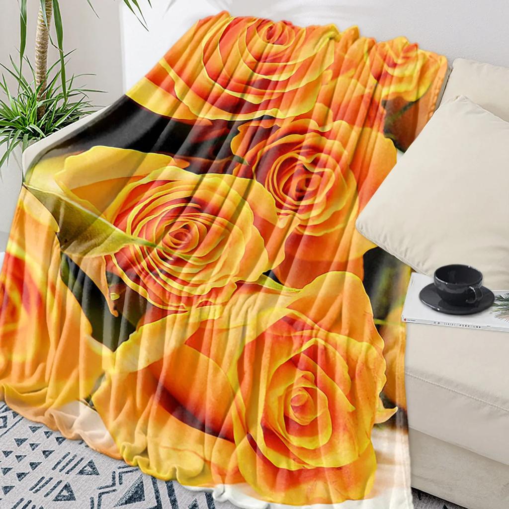 Pink Rose Bouquet White Throw Blanket Portable Warm Blanket for Beds Home Decor Sofa Blanket