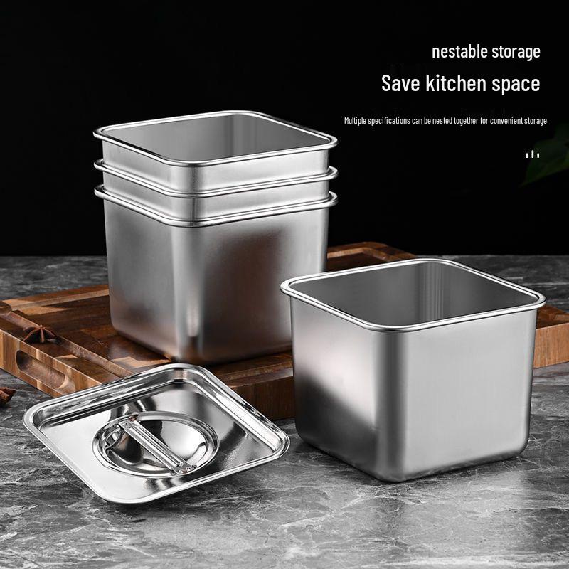 Stainless Steel Square Seasoning Jar with Lid - Commercial Kitchen Condiment Canister(Box).