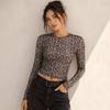 Leopard Polka Dot T-Shirt Transparent Y2k Crop Top Breathable Long Sleeve T-Shirt  Date Night