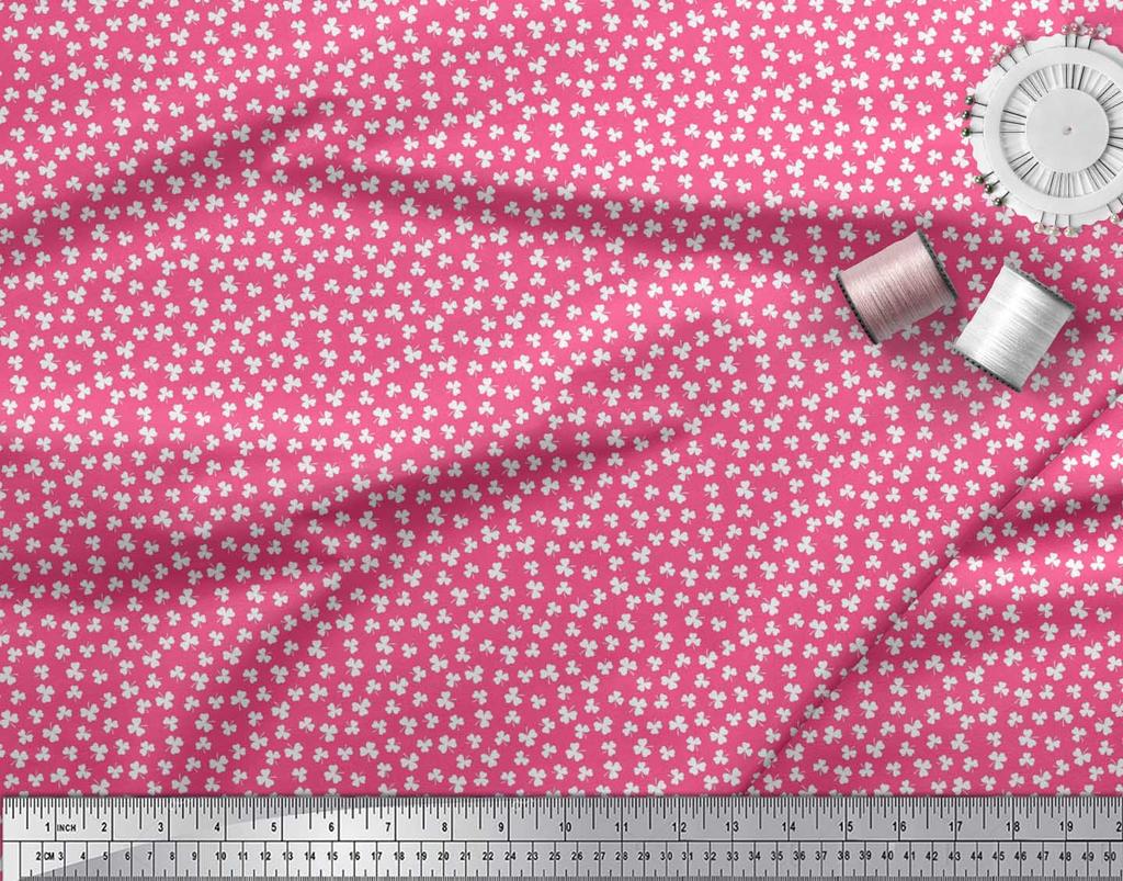 Soimoi Japan Crepe Satin Fabric Clover Leaves Small Print Fabric by Metre 42 Inch