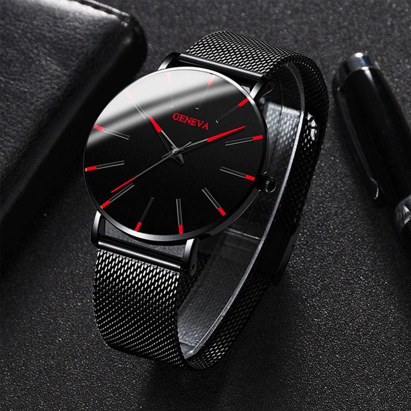 Geneva Men's Quartz Watch with Blue Hands and Web Strap - Stylish and Simple Business Design
