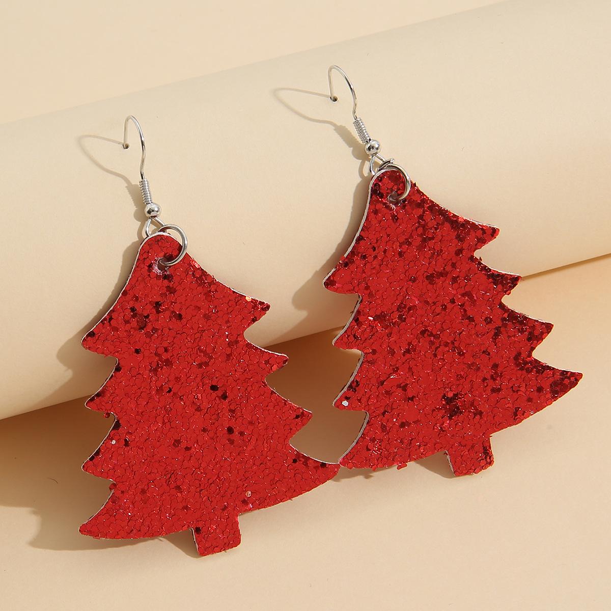 

Creative Retro Christmas Tree Leather Earrings for Women - Sequin Pine Tree Double-Sided Print
