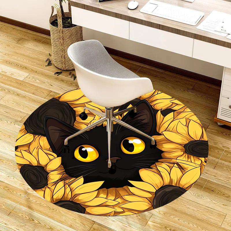 1pc Office Carpet Chair Mats Black Cat Sunflowers Perfect for Decorating Office Chairs, Living Rooms, Or Bedrooms