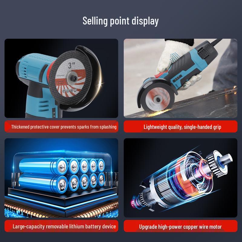 Polizor unghiular mini fără fir cu baterie litiu: Unealtă compactă, multifuncțională de tăiat și șlefuit cu motor cu miez din cupru periat