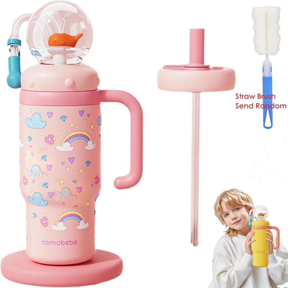 Creative Gift Double Drinking Lid Whale Fountain Tumbler Leak Proof 710ml Whale Cup Widened Handle Whale Spray Sippy Cup