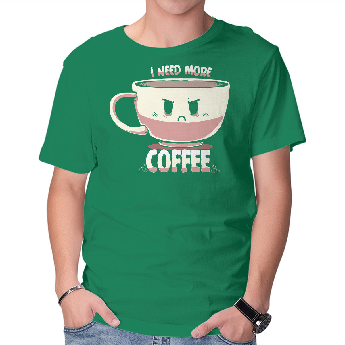 Unisex Crew Neck T-Shirt I Need More Coffee Graphic Short Sleeve Casual Tee XS