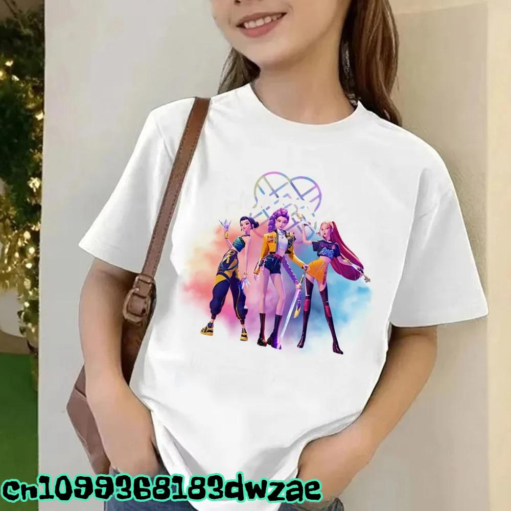 

Фильм KPop Demon Hunters Футболка Летняя с коротким рукавом Футболка-майка для детей Повседневная Свободная Девочка Мальчик С графическим принтом Топы 160