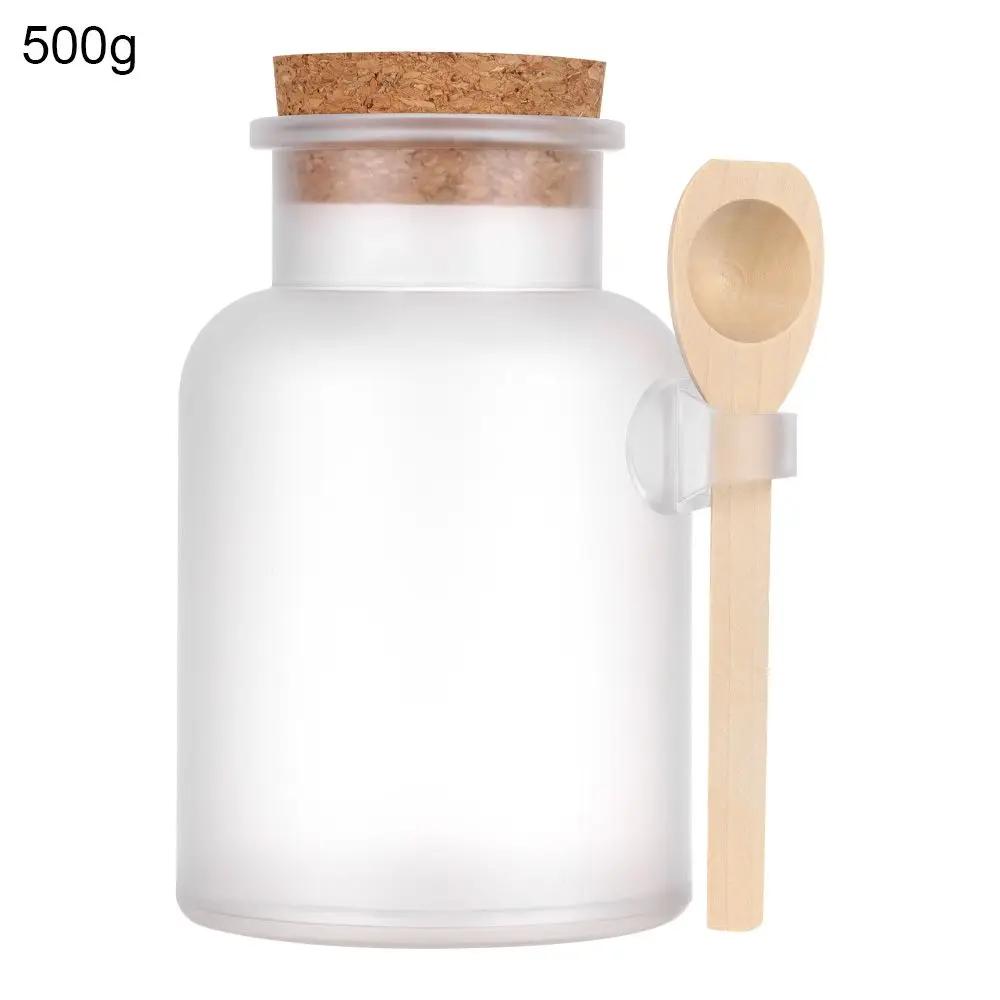 100-500g Portable Wooden Spoon Refillable Cork Stopper Bottle Multifunction Storage Container Frosted Seal Jar Bath Salt Bottle