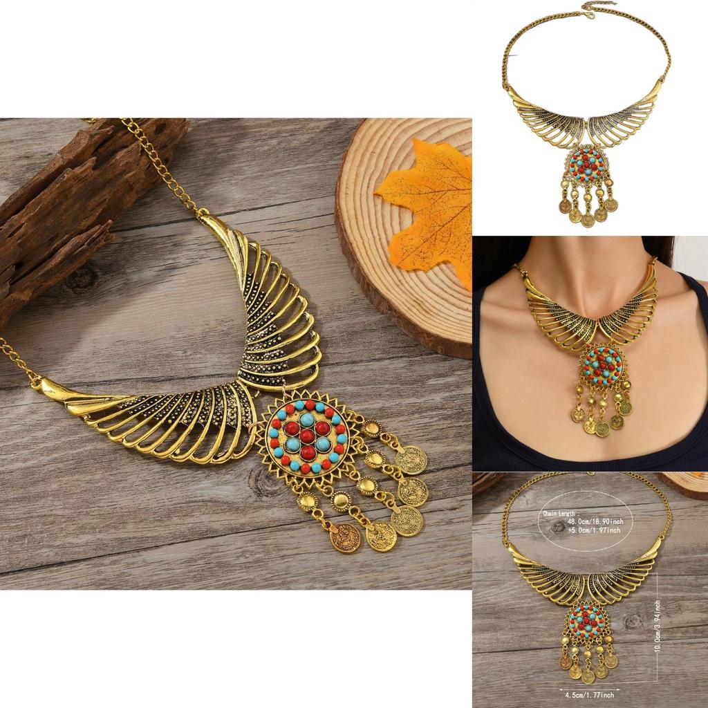 Retro Boho Chic Angel Wing Necklace With Alloy Pendant And Multilayer Chain For Unisex Style