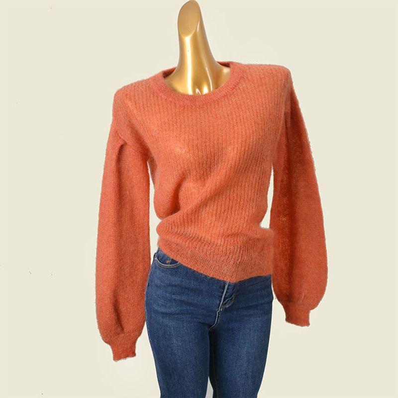 

European and American-Style Light Wool Mohair Air-Feel Pullover Orange Red 2XL