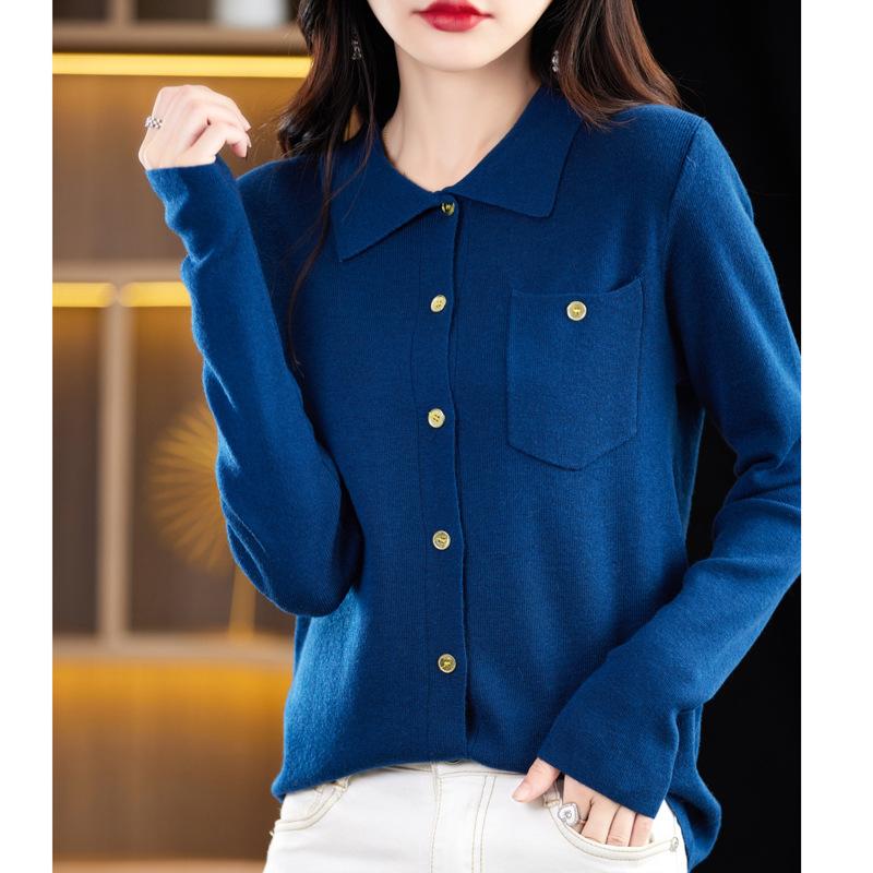 Autumn New Polo Neck Sweater Cardigan Button Niche Design Outside Wear Long Sleeve Knitted Bottom Top