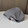 Handmade button bow beret women's plaid face small cloud hat retro versatile literary painter hat