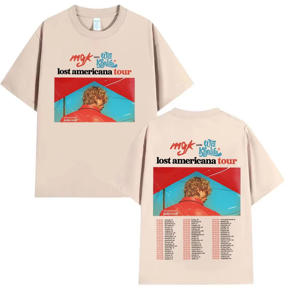 Rapper Mgk Lost Americana Tour Graphic T Shirt Men's Fashion Short Sleeve T-shirts Retro Cotton T-shirts Streetwear