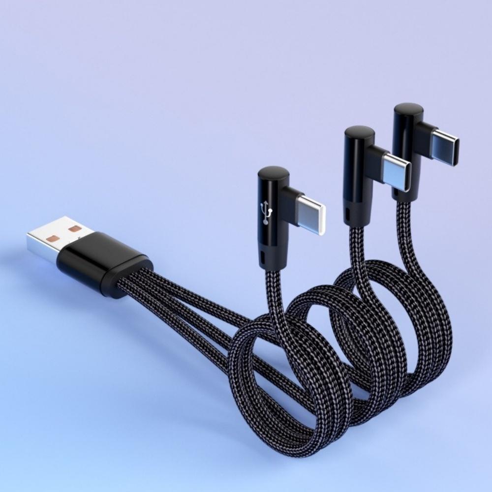 66W Elbow 3 in 1 USB to Type C Fast Charging Cable For Samsung S24 Xiaomi Huawei Android 3 Ports USB C Charge Data Transfer Cord