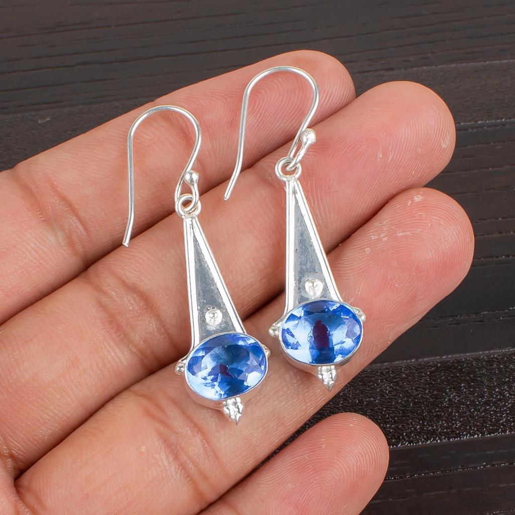 Rare Tanzanite Gemstone 925 Sterling Silver Handmade Drop/Dangle Earrings 1.80" EE-50-8