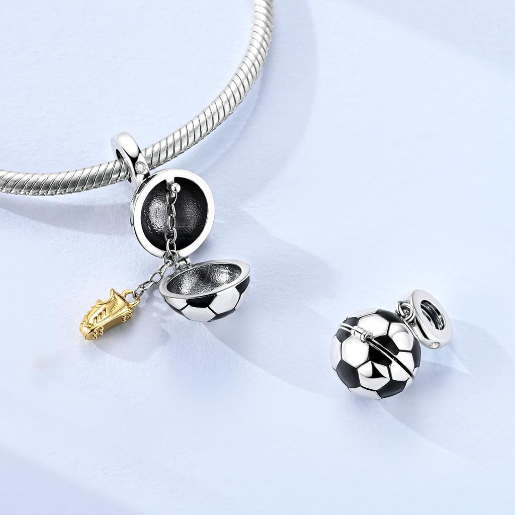 Original 925 Sterling Silver Charms Can Open Football Pendant Fit Original Bracelet Necklace For Women Men DIY Jewelry Gift