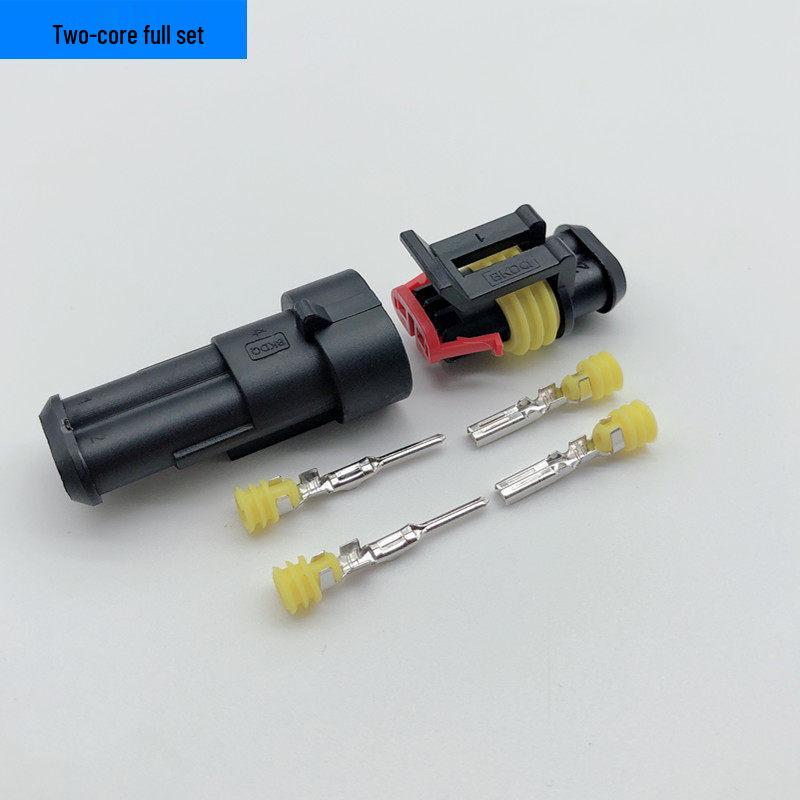 2P Waterproof Automotive Wiring Harness Connector, HID Male-Female Plug with 4-Core Terminals.
