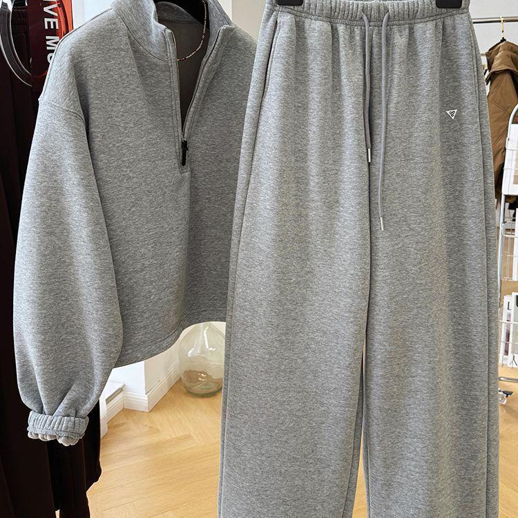 

Комплект толстовки и спортивных штанов в корейском стиле с бархатной подкладкой для женщин - Уютная одежда для осени/зимы L