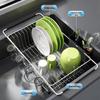 Retractable Sink Dish Rack with Cup & Cutlery Holder for Kitchen Countertops
