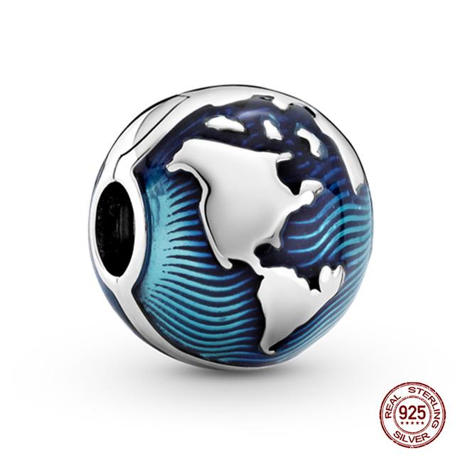 Fit moda 925 pulseiras originais 925 prata azul astronauta aeronaves encantos de viagem contas pingentes para mulheres moda jóias diy