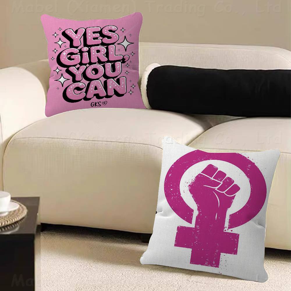 1PC Feminist Fashion Art Pink Girl Power Cushion Cover Polyester Sofa Cushions Decorative Pillows Home Decoration Pillowcover