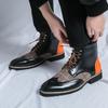 British Men's Mid-High Leather Brogue Boots: Fashionable Retro Business-Casual, Pointed Toe, Height-Increasing.
