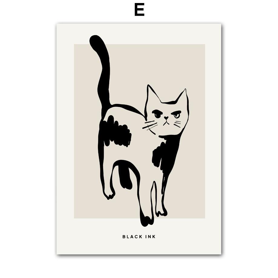 Girl Coffee Cat Flower Minimalist Wall Art Canvas Painting Abstract Line Posters And Prints Pictures For Living Room Home Decor