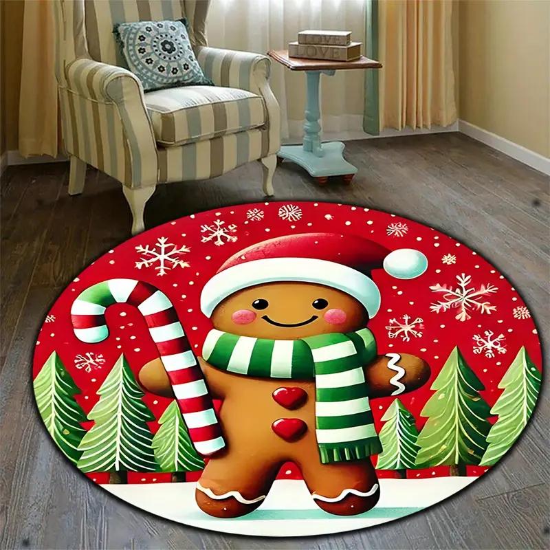 Christmas The Gingerbread Man Round Carpet Living Room Bedroom Floor Mat Festive Atmosphere Christmas Tree Home Rug