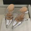 New Fashion Transparent Wedge Slippers Women Pumps Patent Leather Pointed Toe Buckle Strap Designer High Heels Mules Shoes